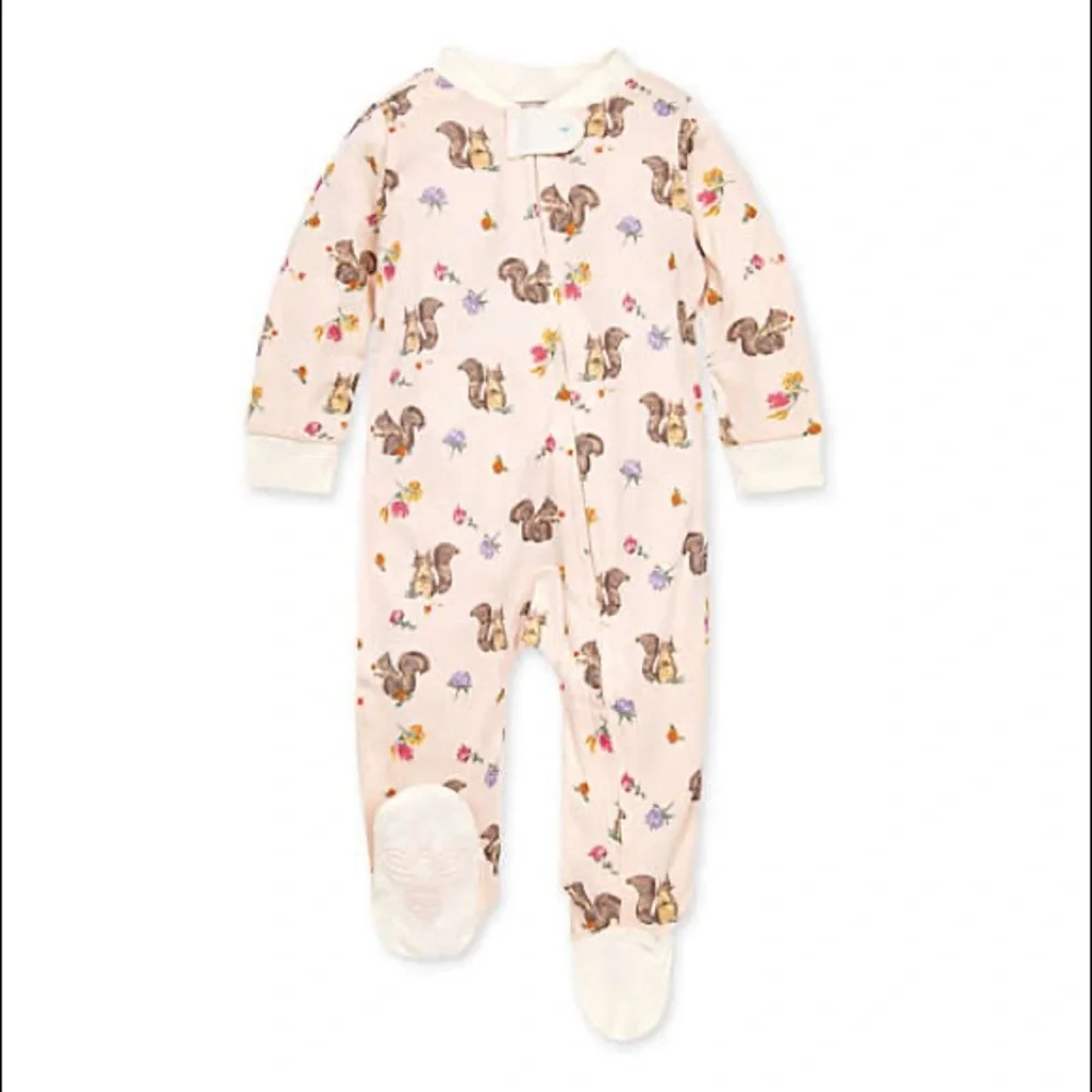 Burt’s Bees Baby Sleep ‘N Play 3-6 M Squirrels Organic Cotton Footed Sleeper New